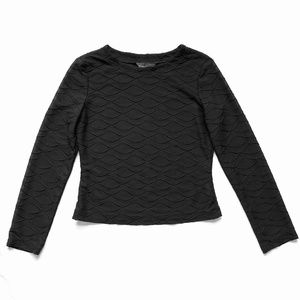 Black Cropped Top Long Sleeve Semi-Sheer Women’s Pullover Blouse Shirt XS
